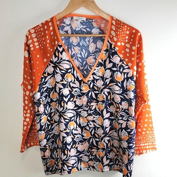 MAPA Tops - MAPA Istanbul Womens Floral V Neck Blouse size M Orange Long Sleeve